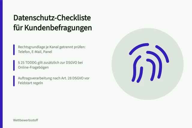 Datenschutz-Checkliste für Kundenbefragungen mit DSGVO- und TDDDG-Prüfpunkten. Kundenbefragung vorbereiten mit Datenschutz-Checkliste
