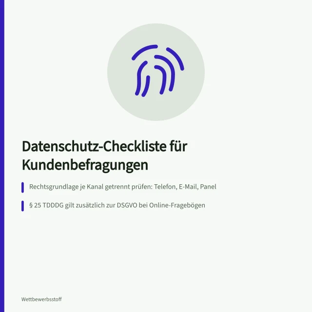 Datenschutz-Checkliste für Kundenbefragungen mit DSGVO- und TDDDG-Prüfpunkten. Kundenbefragung vorbereiten mit Datenschutz-Checkliste