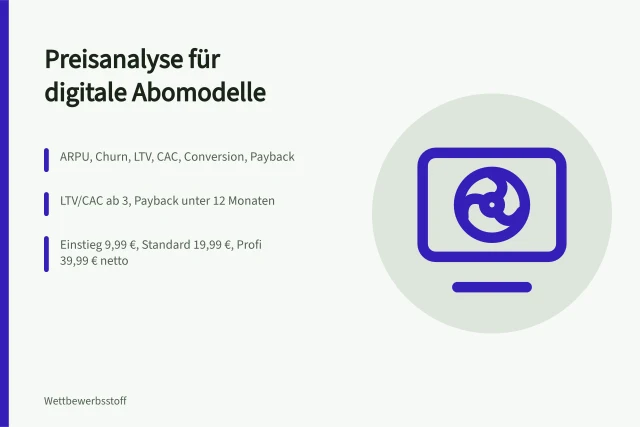 Kennzahlen und Preisstufen für digitale Abomodelle im Überblick. Preisanalyse im Markt für digitale Abomodelle bewerten