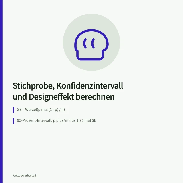 Formeln für Standardfehler, Konfidenzintervall und Designeffekt in der Stichprobenberechnung. Stichprobe und Aussagekraft berechnen mit Formeln für Konfidenzintervalle