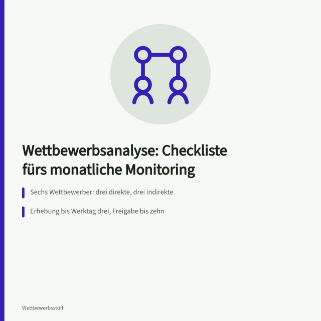 Checkliste für monatliches Wettbewerbsmonitoring mit Kennzahlen und Fristen. Wettbewerbsanalyse Methoden als Checkliste für monatliches Monitoring